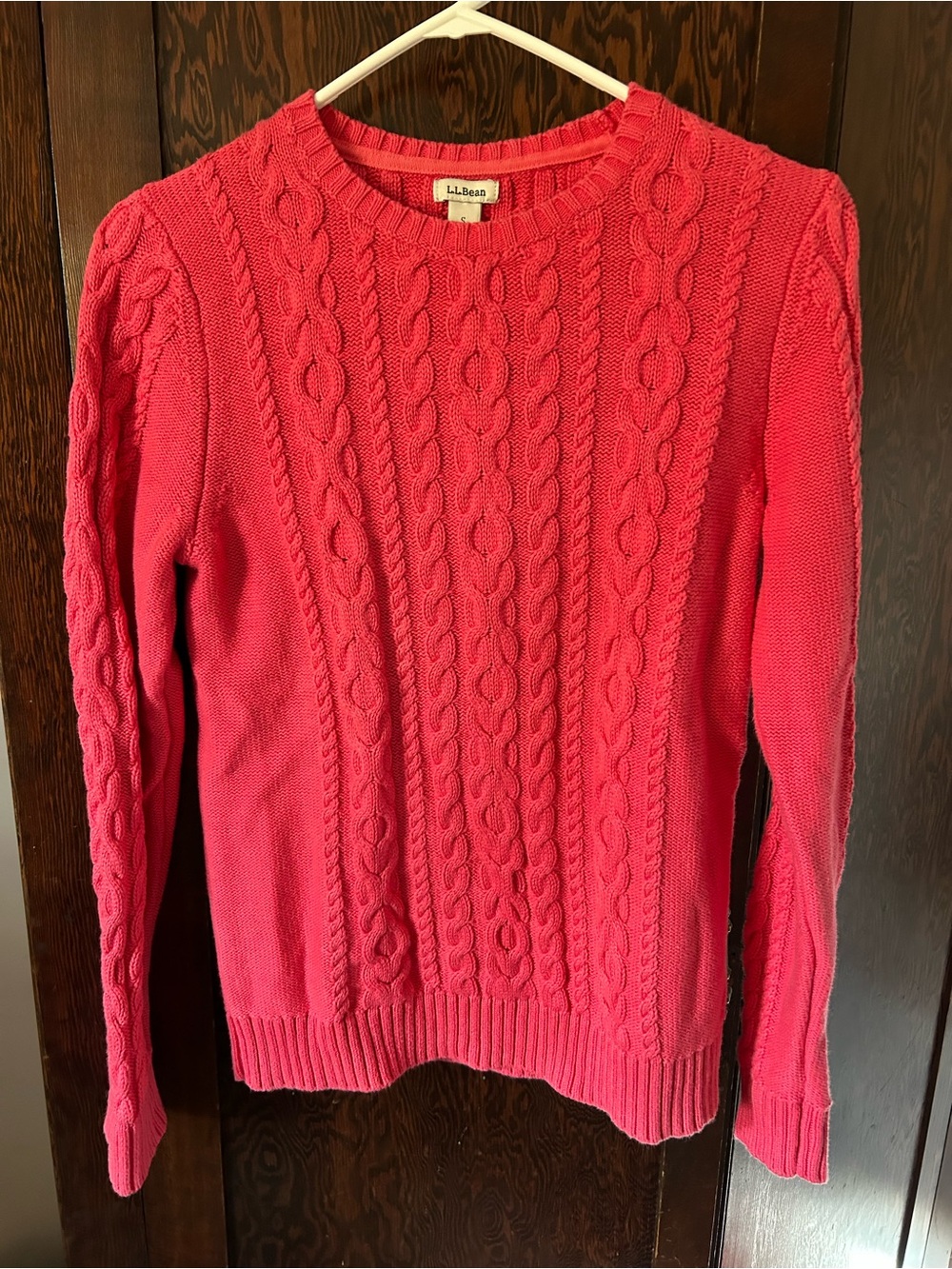 L.L. Bean Women's Pink Cableknit Crewneck Sweater